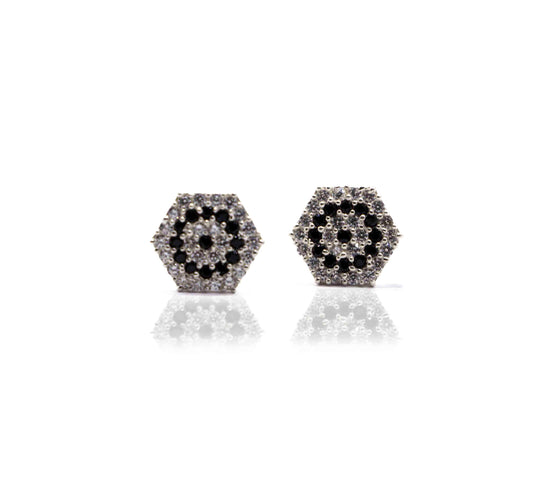 Studded Hexagon Black Silver 925 Studs