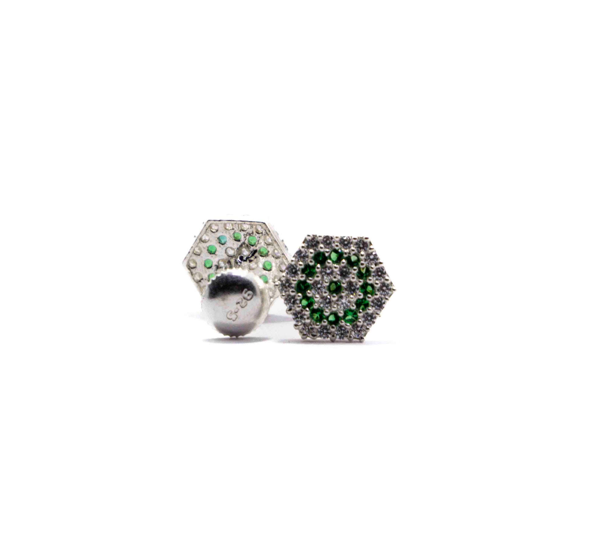 Studded Hexagon Green Silver 925 Studs