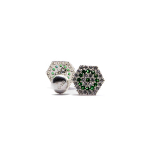 Studded Hexagon Green White Silver 925 Studs