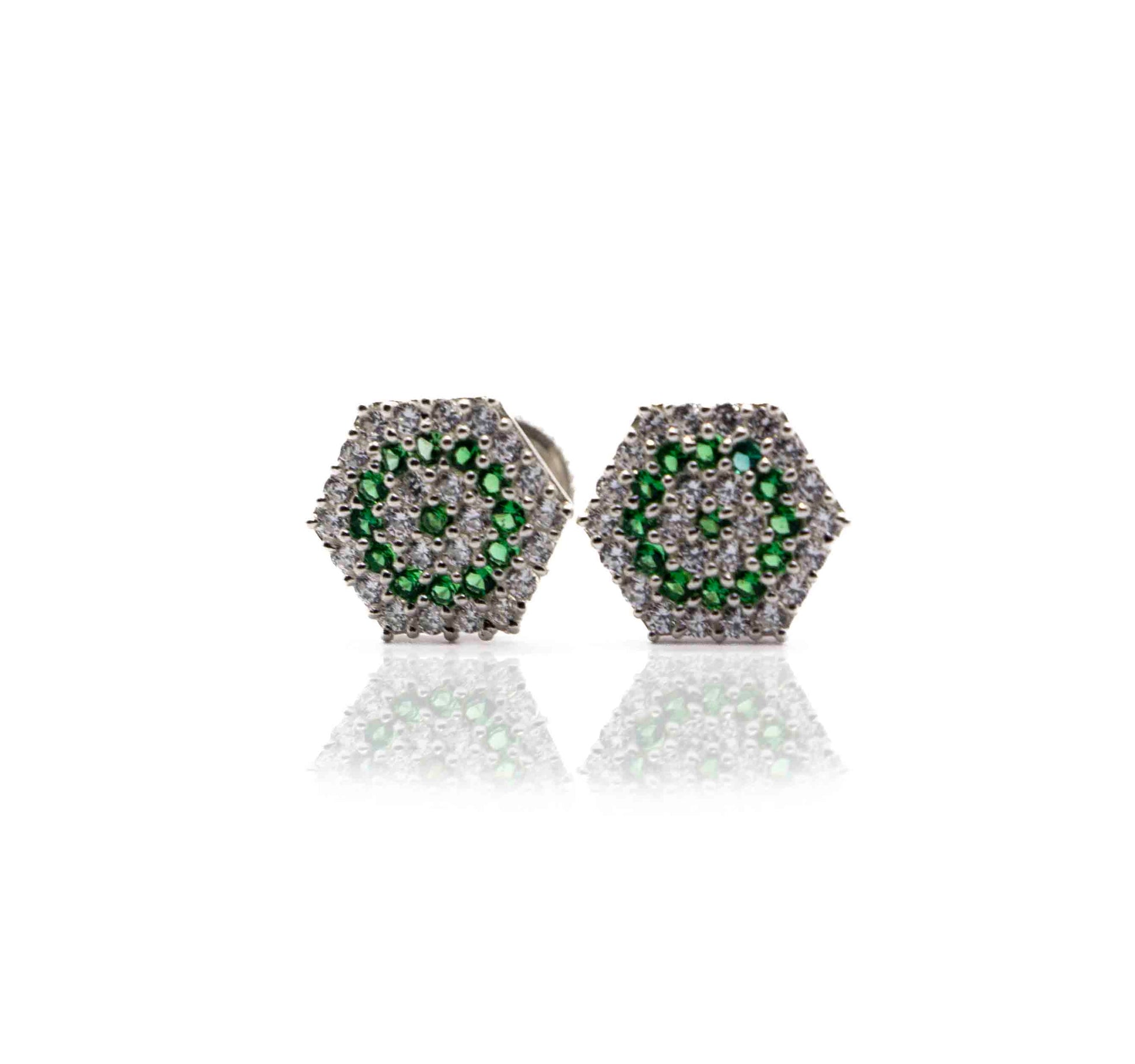 Studded Hexagon Green Silver 925 Studs