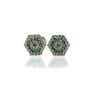 Studded Hexagon Green Silver 925 Studs