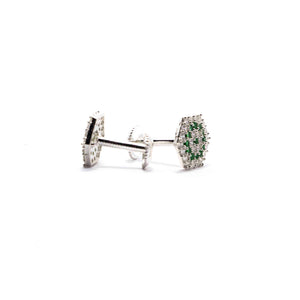 Studded Hexagon Green White Silver 925 Studs