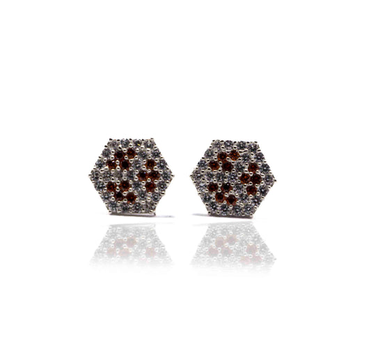 Studded Hexagon Red White Silver 925 Studs