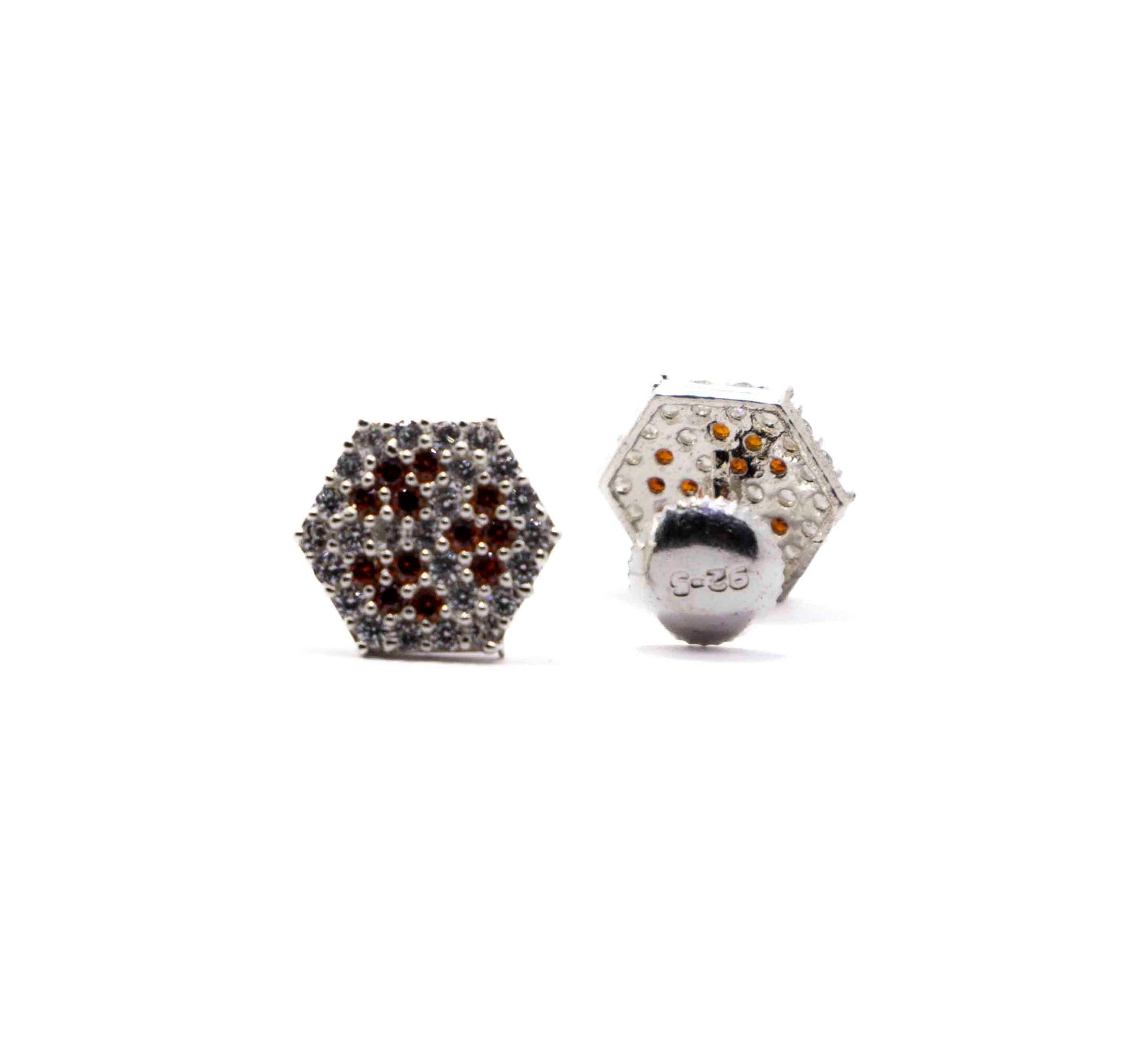 Studded Hexagon Red White Silver 925 Studs