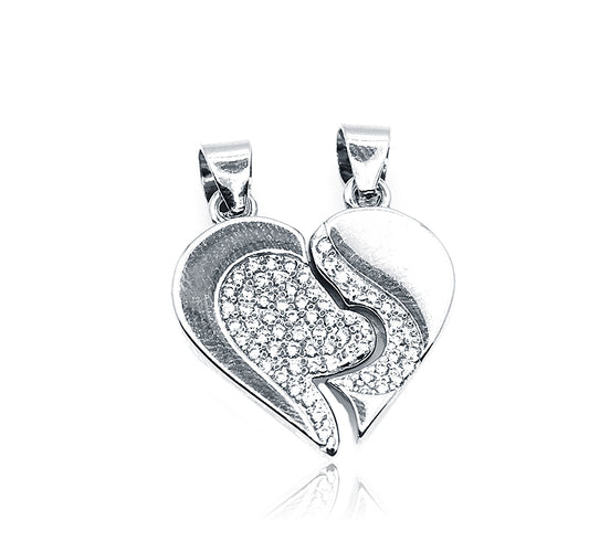 Couple Studded Heart Silver 925 Pendants