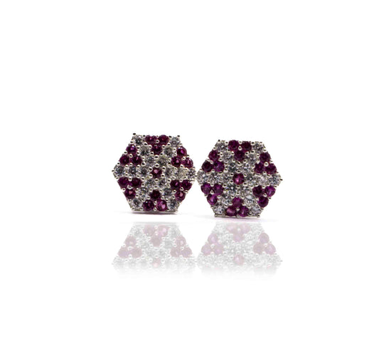 Studded Hexagon Pink Silver 925 Studs