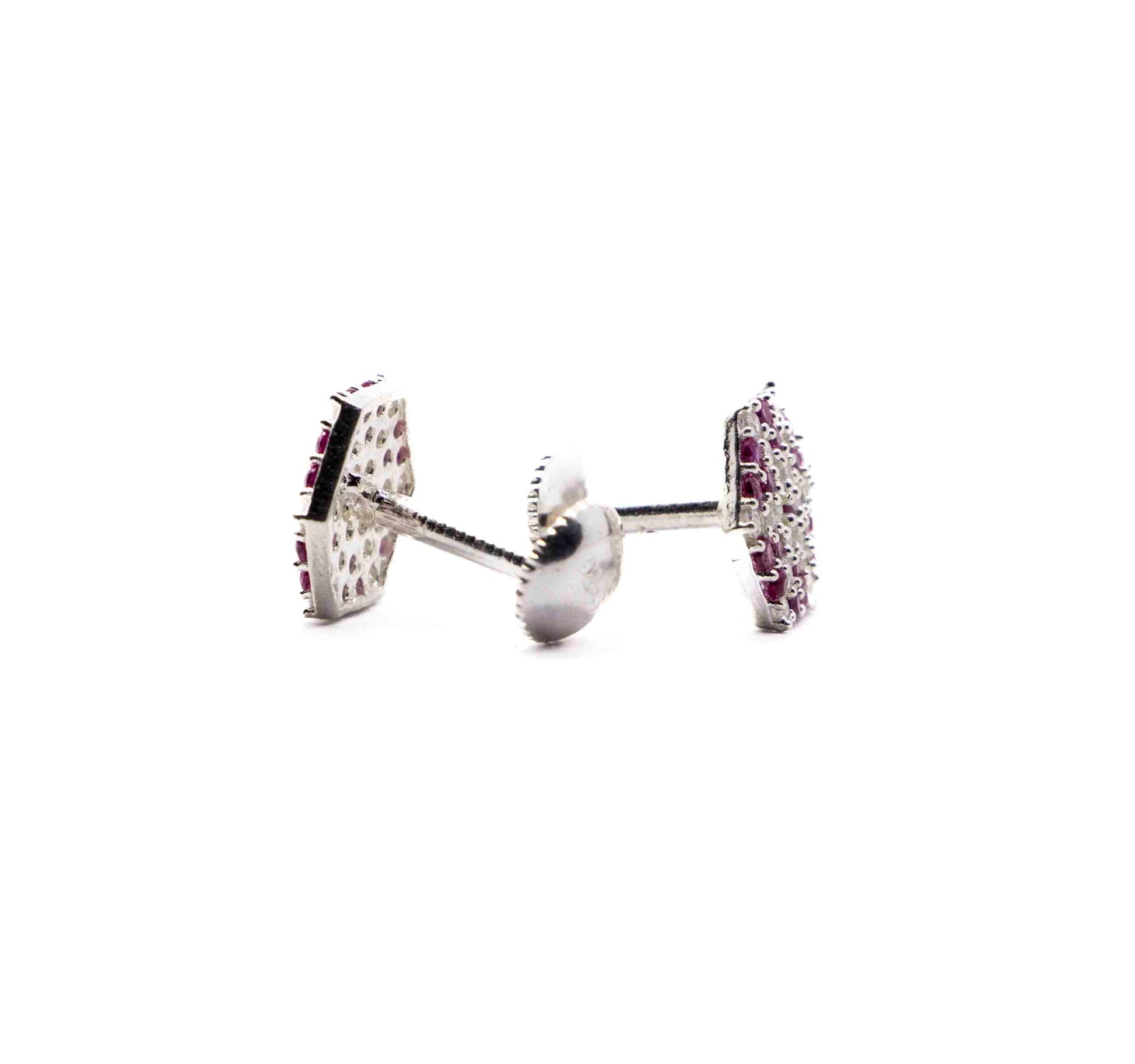 Studded Hexagon Pink Silver 925 Studs