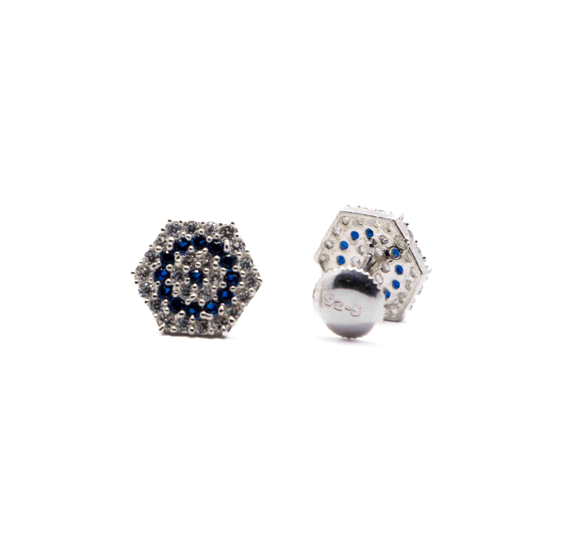 Studded Hexagon Blue Silver 925 Studs