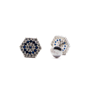 Studded Hexagon Blue Silver 925 Studs