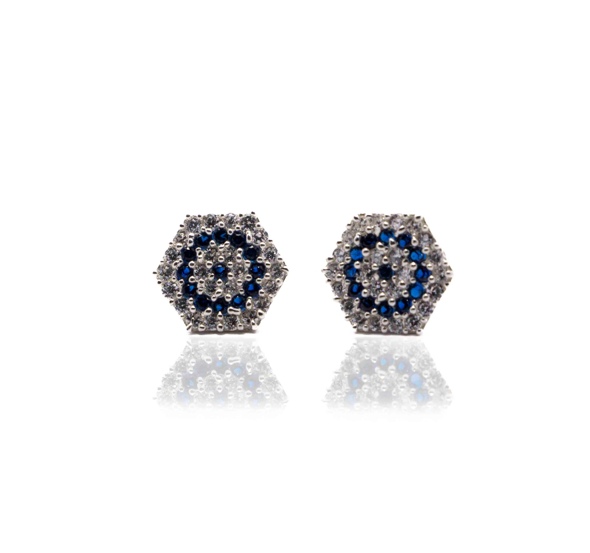 Studded Hexagon Blue Silver 925 Studs