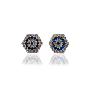 Studded Hexagon Blue Silver 925 Studs