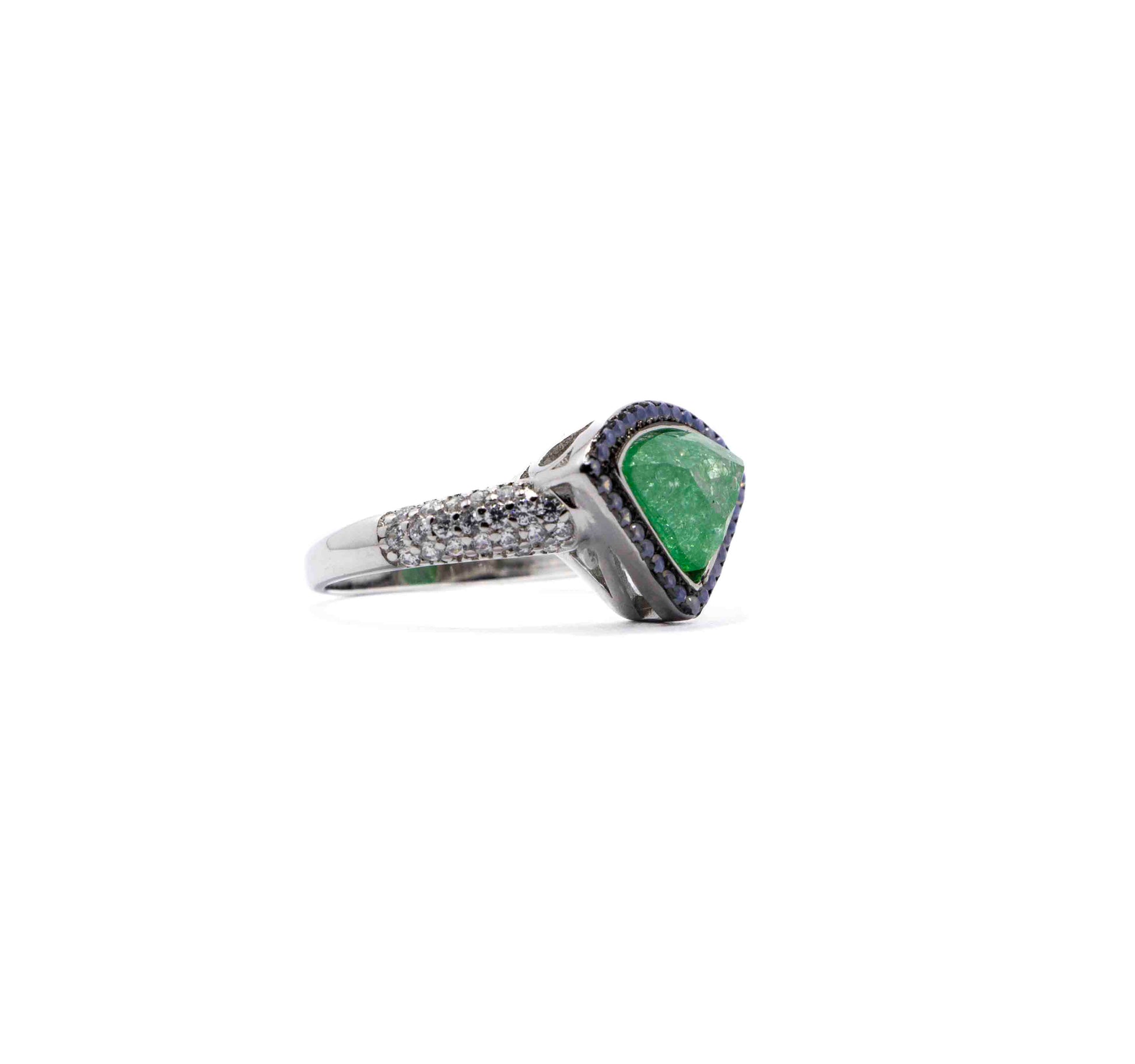 Korean Spruce Green Marble Silver 925 Ring