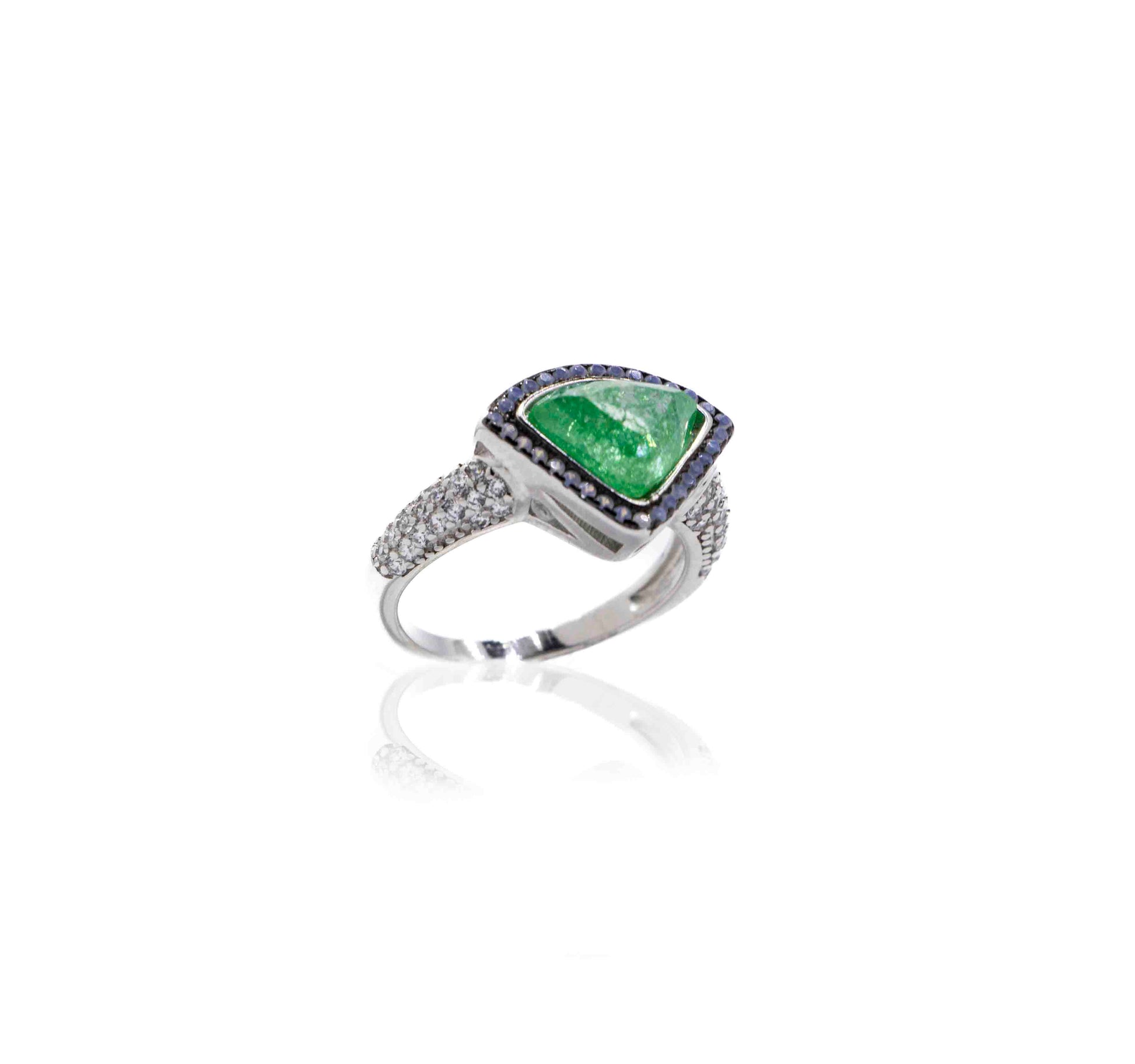 Korean Spruce Green Marble Silver 925 Ring