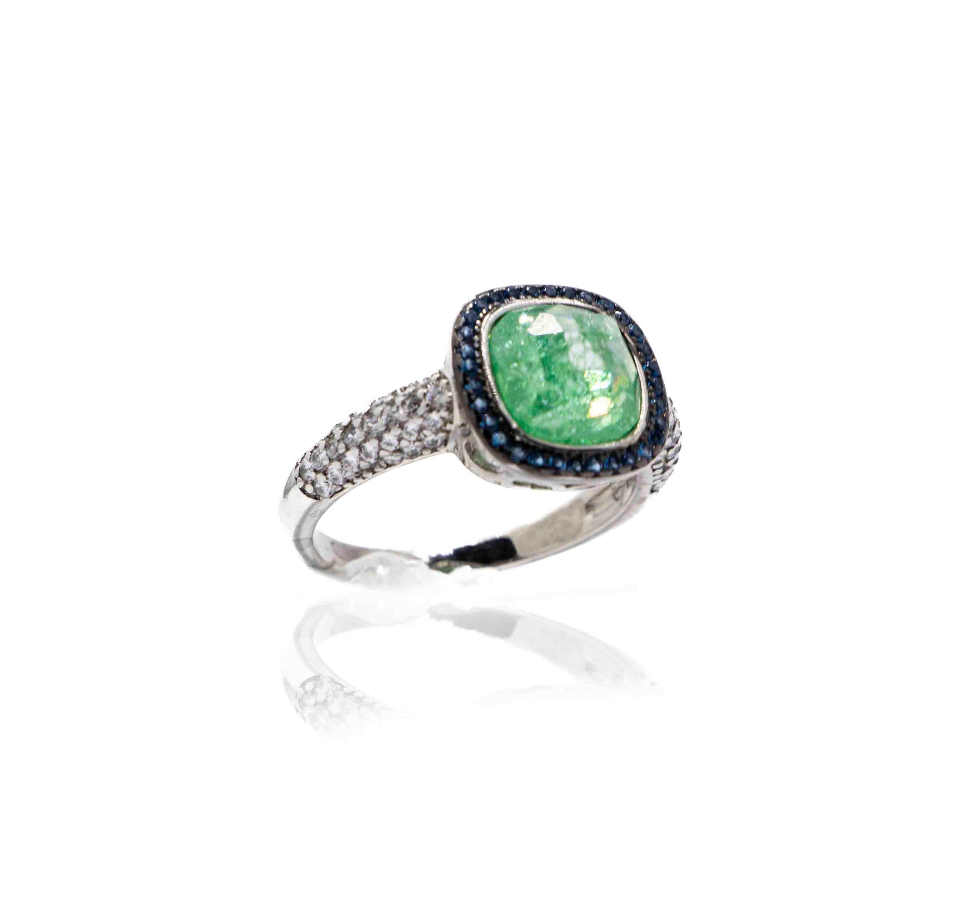 Korean Leaf Green Marble Silver 925 Ring