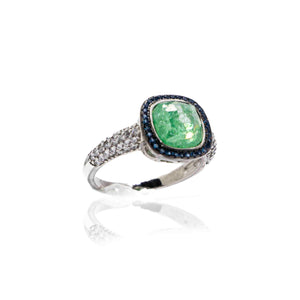 Korean Leaf Green Marble Silver 925 Ring