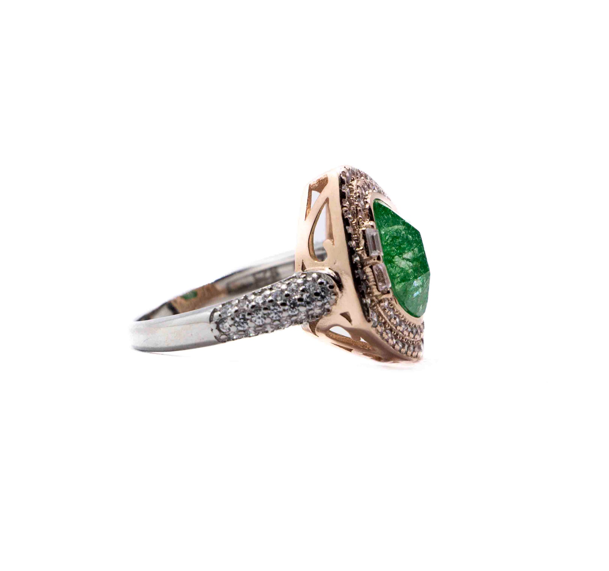 Korean Basil Green Marble Silver 925 Ring