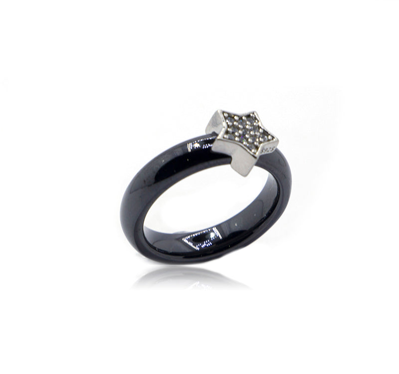 Black Star Ceramic Silver 925 Ring