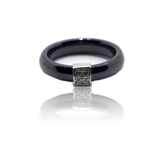 Cube Ceramic Silver 925 Ring