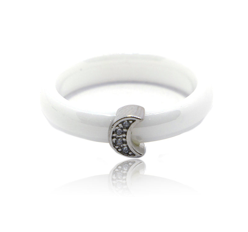 White Moon Ceramic Silver 925 Ring