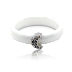 White Moon Ceramic Silver 925 Ring