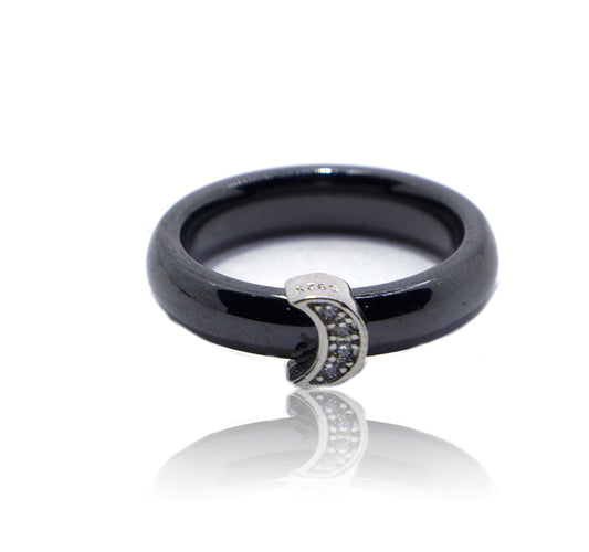 Black Moon Ceramic Silver 925 Ring