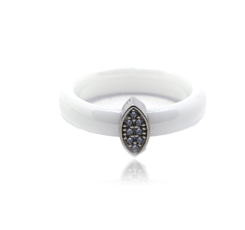 White Marquee Ceramic Silver 925 Ring