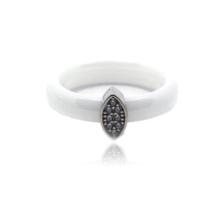 White Marquee Ceramic Silver 925 Ring