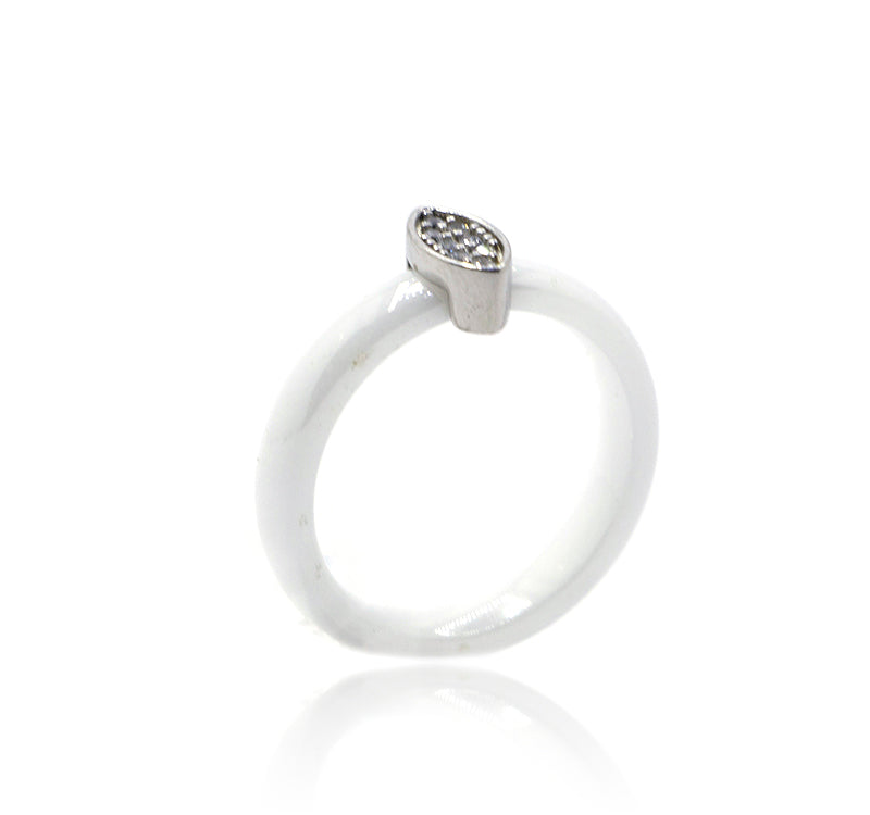 White Marquee Ceramic Silver 925 Ring