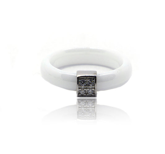 Cuboid Ceramic Silver 925 Ring