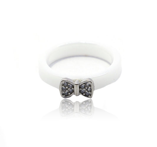 Bow Ceramic Silver 925 Ring