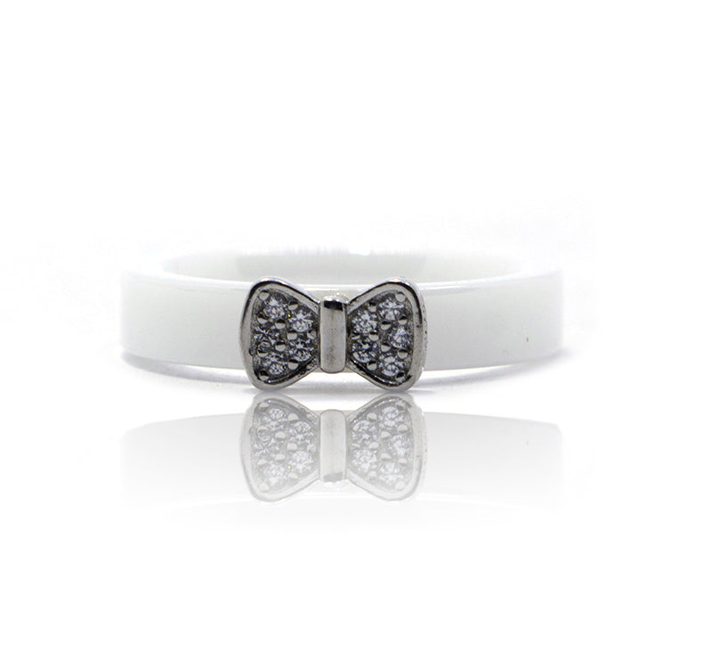 Bow Ceramic Silver 925 Ring