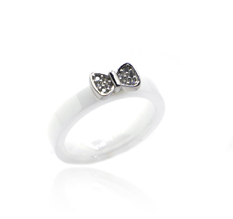 Bow Ceramic Silver 925 Ring