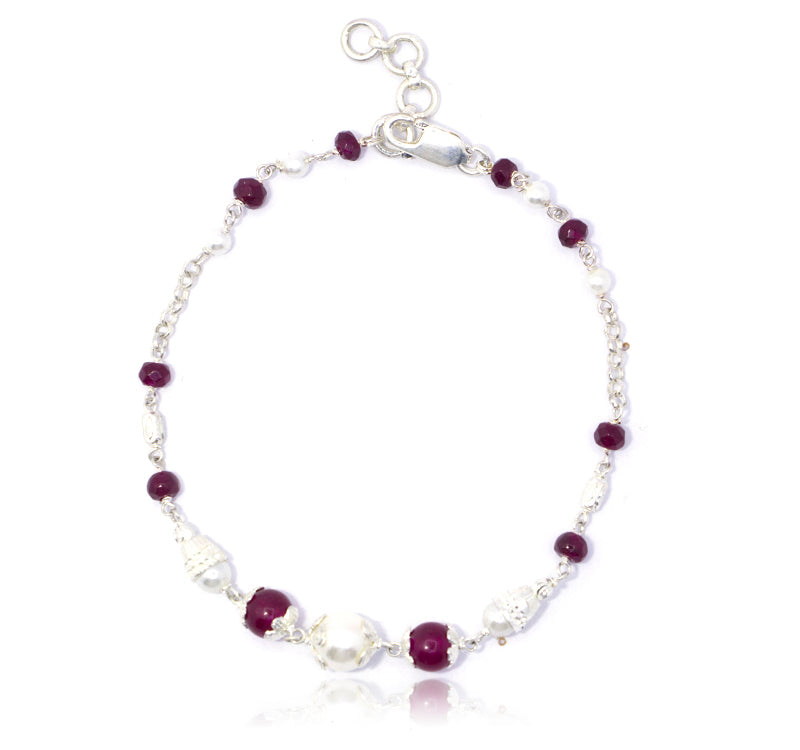 Red Beads Silver 925 Bracelet