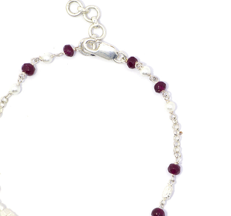 Red Beads Silver 925 Bracelet