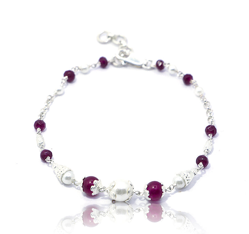 Red Beads Silver 925 Bracelet