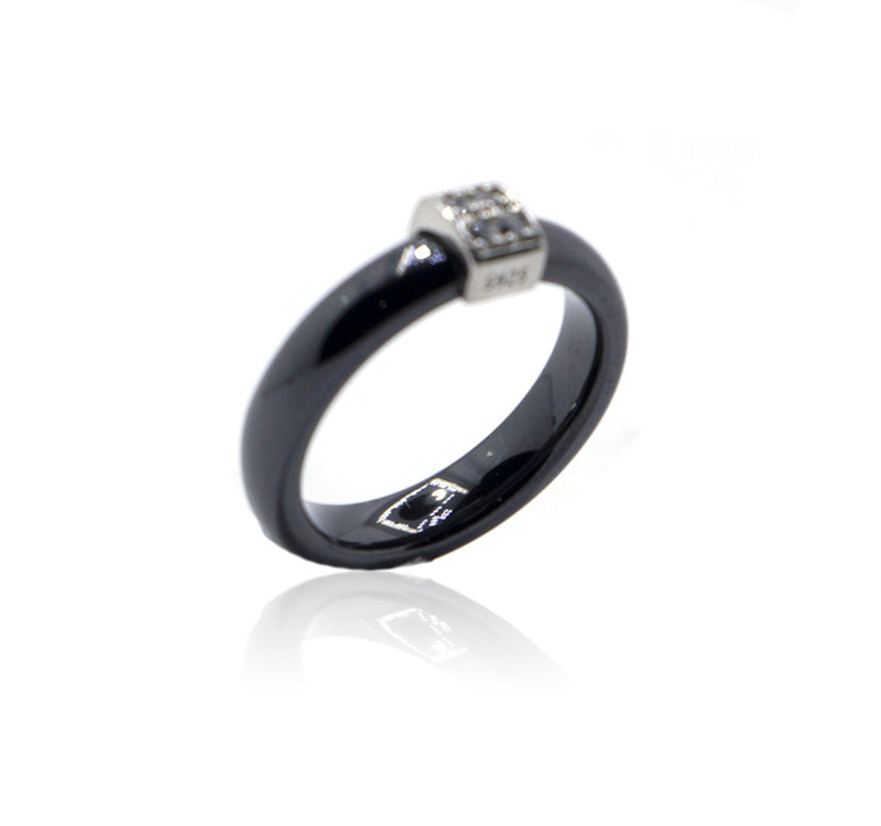 Cube Ceramic Silver 925 Ring