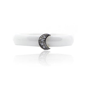 White Moon Ceramic Silver 925 Ring