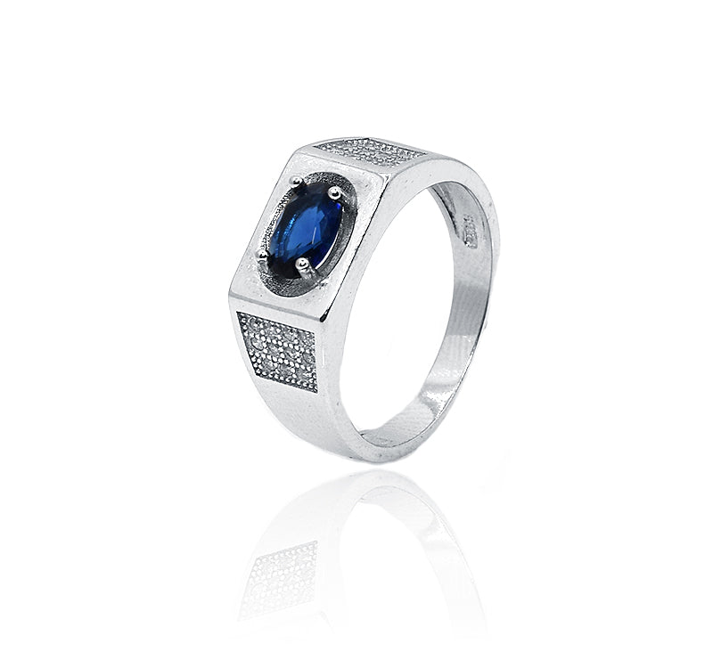 Center Blue Design Silver 925 Ring