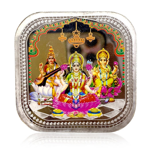 Lakshmi Ganesh Saraswati Colorful 20 gm Silver Coin