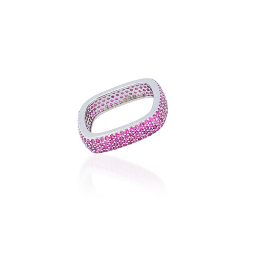 Magenta Square Silver 925 Ring