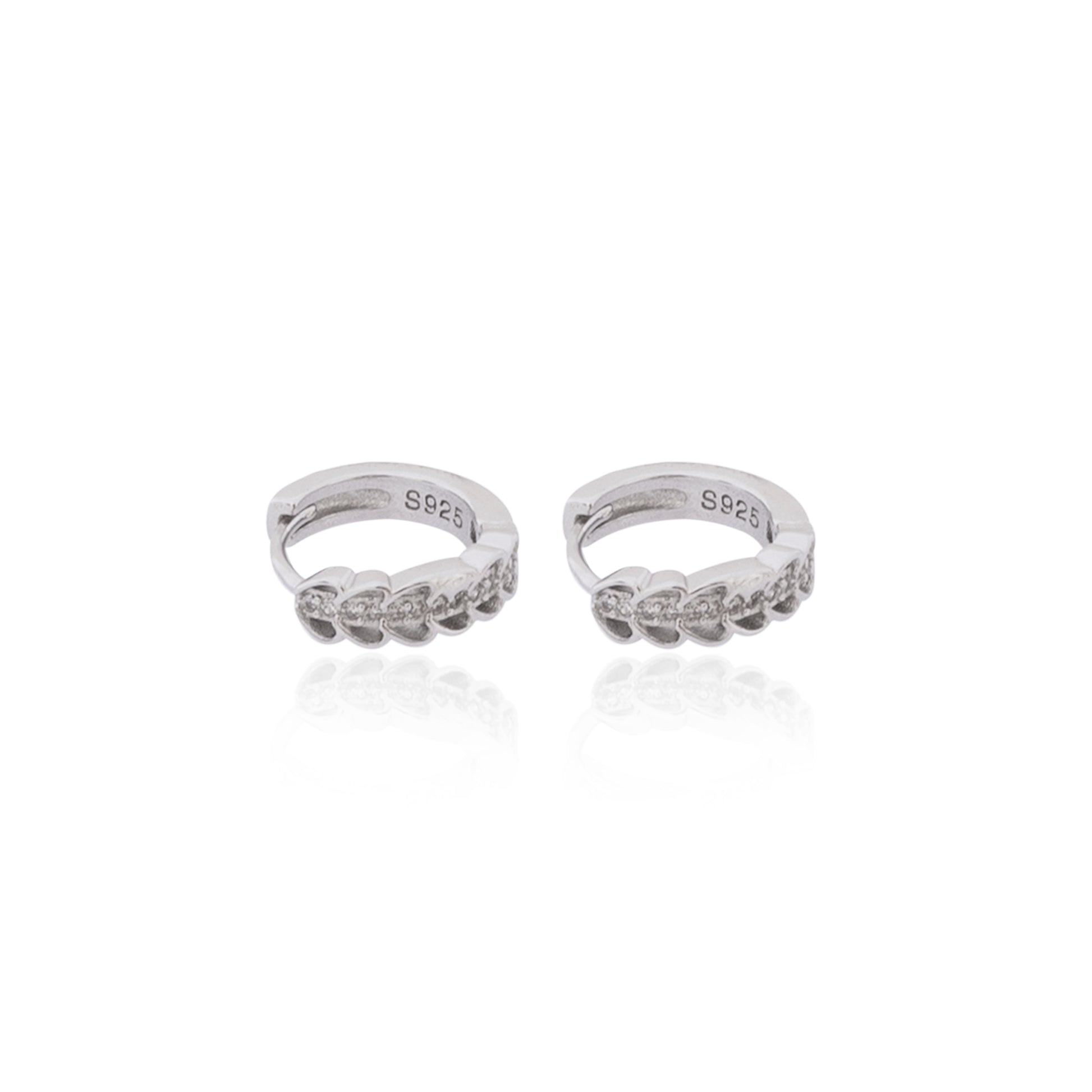 STERLING SILVER RHODIUM PLATED SINGLE LINE PAVE UNISEX HUGGIE HOOPS EARRING