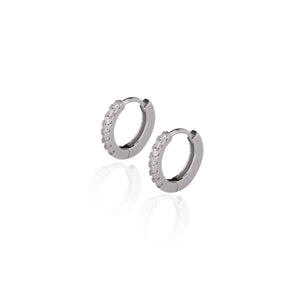 Sterling Silver(Chandi) Hoops Bali Earring pair With White American Diamond Cz Stone