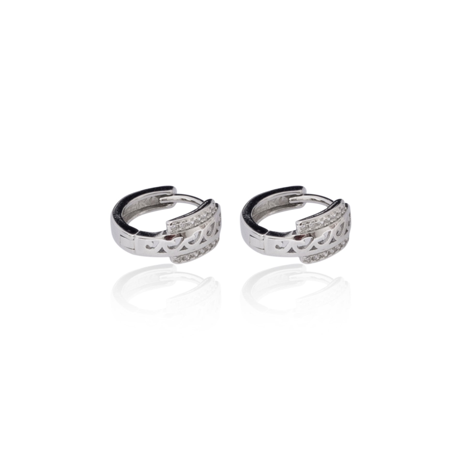 Earring Circle White Platinum Plated Zircon 916 Silver