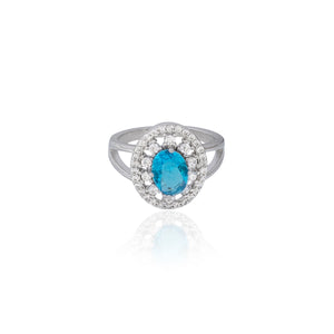 Clara 925 Silver Rhodium Plated Swiss Zirconia Sky Blue Eye Adjustable Ring For Women Girl