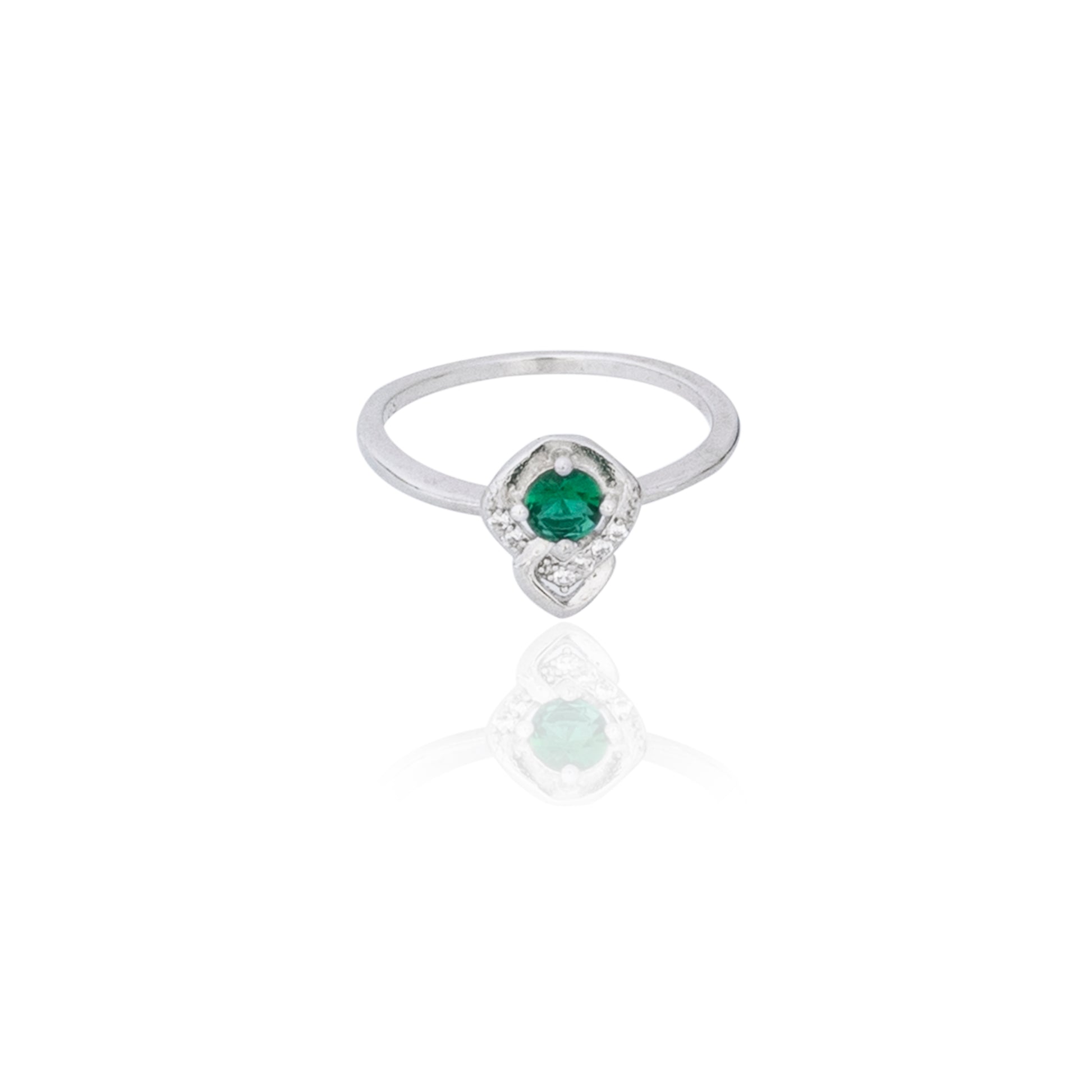 Fashion Jewellery Single Sparkling Green Stone Silver Plated Finger Ring for Women and Girls