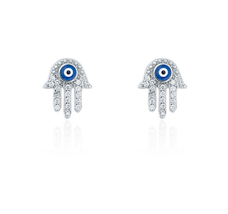 The Bling Stores Evil Eye Hamsa Hand Hook Earrings for Girls & Women Silver colour