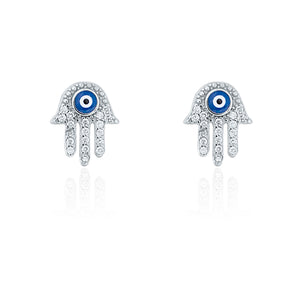 The Bling Stores Evil Eye Hamsa Hand Hook Earrings for Girls & Women Silver colour