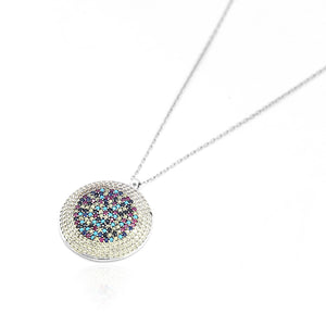 Diamond Studded Round Florence Evil Eye Pendant on Pure 925 Silver Chain