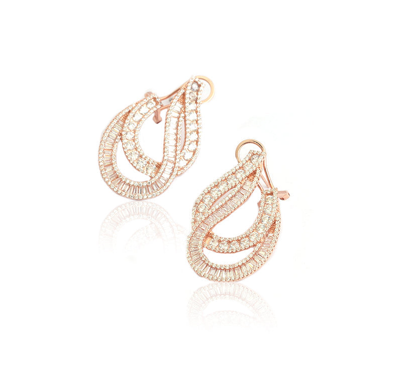 925 Sterling Silver Rose Gold Crescent Affair Earring