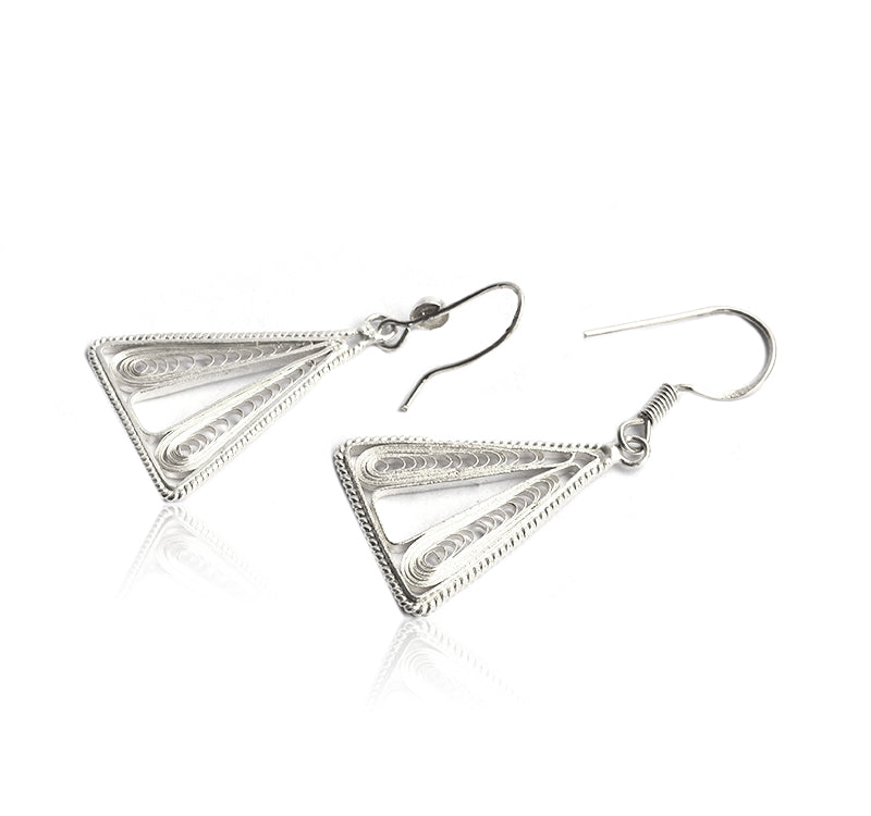 Sterling Silver Cut out Pierced work Shield shape Earrings